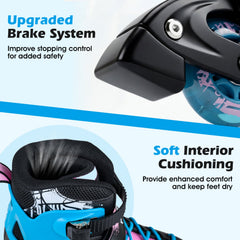 4-Size Adjustable Light-Up Kids Inline Skates for Kids Ages 7-9-Black