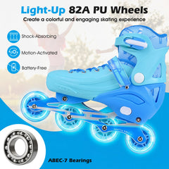 4-Size Adjustable Light-Up Kids Inline Skates for Kids Ages 7-9-Blue