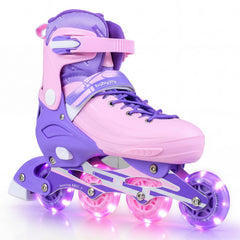 4-Size Adjustable Light-Up Kids Inline Skates for Kids Ages 7-9-Purple