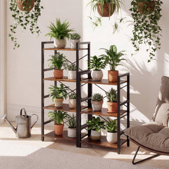 4-Tier Bookshelf Narrow Freestanding Display Shelf with Metal Frame-Rustic Brown