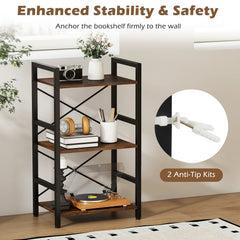 4-Tier Bookshelf with Metal Frame and Wooden Storage Racks for Study-Rustic Brown