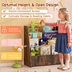 4-Tier Kids Bookshelf with Deep Compartments for Bedroom-Rustic brown