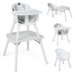 4-in-1 Baby Convertible Toddler Table Chair Set with PU Cushion-Cream