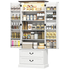 72" LED Kitchen Pantry Cabinet, Buffet Storage Cabinet with 10 Door Shelves, 2 Drawers and Adjustable Shelves, Black