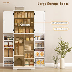 Tall Pantry Cabinet, 64" Storage Cabinet with Adjustable Shelves and 8 Door Spice Racks for Kitchen, Dining Room, Black