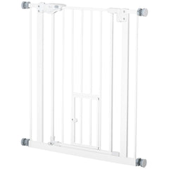 Retractable Gate Extra Wide Press-Mounted with Cat Door, Auto Closing Pet Gate for Stair, Hallway, 29-32 Inch