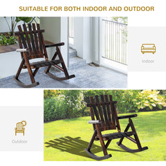 Wooden Outdoor Rocking Chair, Oversized Adirondack Patio Rocker with High Back and Slatted Seat, Carbonized