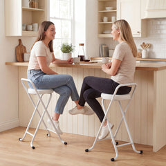 Foldable Bar Stools Set of 2, Folding Kitchen Chairs with PU Cushioned Seat, Footrest, Black