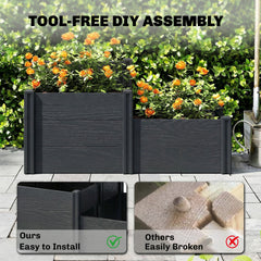 Vinyl Raised Garden Bed Kit, 3-Tier Elevated Garden Box with Open Bottom, DIY Assembly, Grey Wood Effect