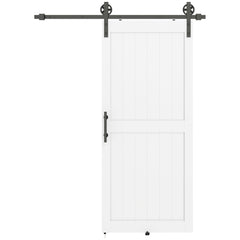 36inx84in Barn Door with 6FT Sliding Door Hardware Kit, Handle, Upgraded Rollers and Floor Guide, Waterproof, White