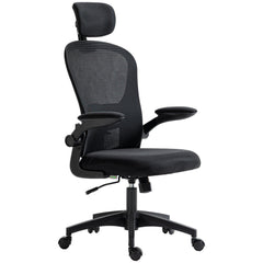 Office Chair, Mesh Computer Desk Chair with Adjustable Headrest, 4D Lumbar Support, Flip-up Arm, Grey