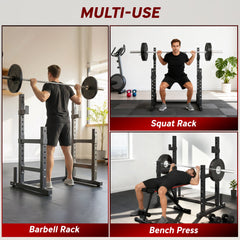 Adjustable Squat Rack, 660 lbs Multi-Function Barbell Rack for Weight Lifting and Home Gym Strength Training, Black