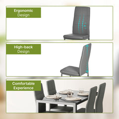 5-Piece Rectangular Glass Kitchen Table and Chairs with Metal Frame and Faux Leather Upholstery for Dining Room, Black