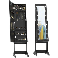 Free Standing Armoire Organizer, Lighted Mirrored Jewelry Cabinet w/ Angle Adjustable & 16 LED Lights Warm White