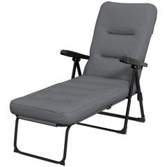 Outdoor Lounge Chair with Padded Cushion, Folding Reclining Patio Garden Chair with Recline Back, Footrest, for Poolside, Patio, Blue