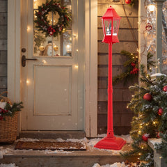 5.3 Feet Musical Christmas Street Lamp with Blowing Snow and LED Lights-Red