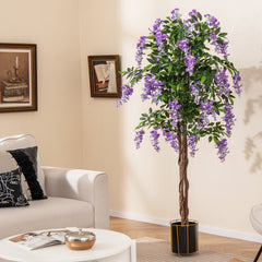 5.5 FT Faux Wisteria Plant in Nursery Pot with Blooming Flowers-Purple