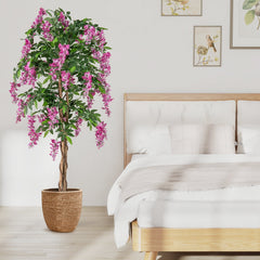 5.5 FT Faux Wisteria Plant in Nursery Pot with Blooming Flowers-Rose Red