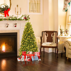 4 FT Pre-Lit Artificial Christmas Tree, Hinged Tabletop Xmas Tree with 11 Light Modes
