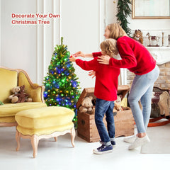 4 FT Pre-Lit Artificial Christmas Tree, Hinged Tabletop Xmas Tree with 11 Light Modes