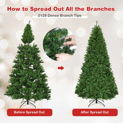 8 FT Pre-Lit Artificial Christmas Tree, Hinged, 2128 Branch Tips, 750 LEDs and 11 Light Modes
