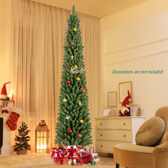 8 FT Unlit Pencil Christmas Tree with 671 Memory Wire Branch Tips and Upgraded Metal Stand