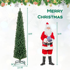 8 FT Unlit Pencil Christmas Tree with 671 Memory Wire Branch Tips and Upgraded Metal Stand