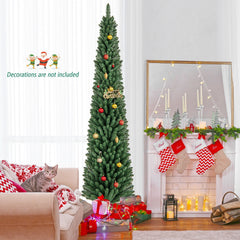 8 FT Unlit Pencil Christmas Tree with 671 Memory Wire Branch Tips and Upgraded Metal Stand