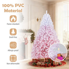 7 FT Pink Gradient Snow Flocked Pre-Lit Christmas Tree with 1264 Tips and 350 Warm White LEDs