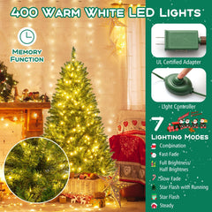 5 FT Pre-Lit Hinged Christmas Tree with 510 Tips, 400 Warm White LEDs, 7 Modes and Memory