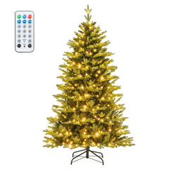 6 FT Pre-Lit Hinged Christmas Tree with 1168 Tips, 350 LEDs, Remote, 11 Modes and Memory