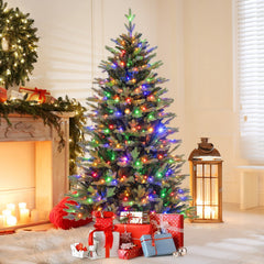 6 FT Pre-Lit Hinged Christmas Tree with 1168 Tips, 350 LEDs, Remote, 11 Modes and Memory