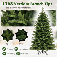 6 FT Pre-Lit Hinged Christmas Tree with 1168 Tips, 350 LEDs, Remote, 11 Modes and Memory