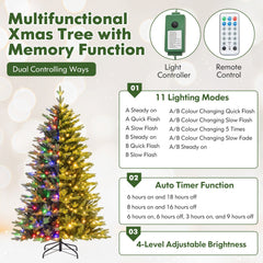 6 FT Pre-Lit Hinged Christmas Tree with 1168 Tips, 350 LEDs, Remote, 11 Modes and Memory