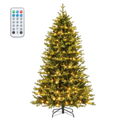 7 FT Pre-Lit Artificial Christmas Tree, Hinged, 1646 PE and PVC Tips, 470 LEDs, 11 Modes and Remote