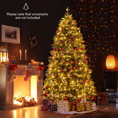 7 FT Pre-Lit Artificial Christmas Tree, Hinged, 1646 PE and PVC Tips, 470 LEDs, 11 Modes and Remote
