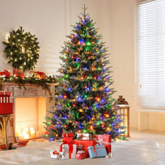 7 FT Pre-Lit Artificial Christmas Tree, Hinged, 1646 PE and PVC Tips, 470 LEDs, 11 Modes and Remote