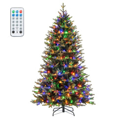 7 FT Pre-Lit Artificial Christmas Tree, Hinged, 1646 PE and PVC Tips, 470 LEDs, 11 Modes and Remote