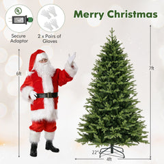 7 FT Pre-Lit Artificial Christmas Tree, Hinged, 1646 PE and PVC Tips, 470 LEDs, 11 Modes and Remote