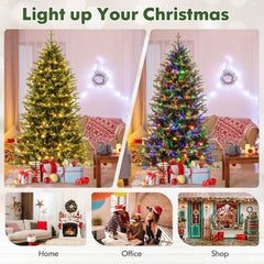 7 FT Pre-Lit Artificial Christmas Tree, Hinged, 1646 PE and PVC Tips, 470 LEDs, 11 Modes and Remote