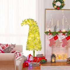 5 FT Whimsical Pencil Christmas Tree with Bendable Top, 216 Flocked Tips and 80 Warm White LEDs