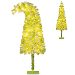 5 FT Whimsical Pencil Christmas Tree with Bendable Top, 216 Flocked Tips and 80 Warm White LEDs