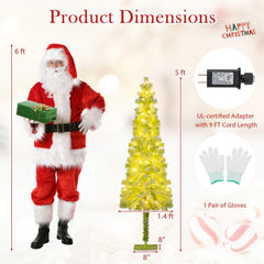 5 FT Whimsical Pencil Christmas Tree with Bendable Top, 216 Flocked Tips and 80 Warm White LEDs
