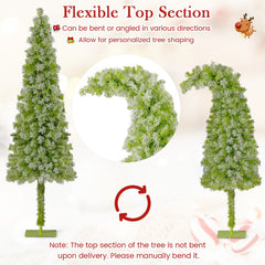 5 FT Whimsical Pencil Christmas Tree with Bendable Top, 216 Flocked Tips and 80 Warm White LEDs