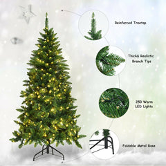 5 FT Pre-Lit Half Christmas Tree, Flat Back with 290 Tips, 250 Warm LEDs and 8 Flash Modes