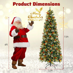 7.5 FT Pre-Lit Christmas Tree with 1096 Tips in Four Leaf Types, Red Berries and 460 Warm White LEDs