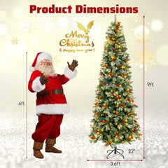 9 FT Pre-Lit Christmas Tree with 1416 Tips in Four Leaf Types, 92 Berry Clusters and 560 LEDs
