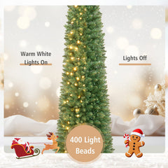 9 FT Pre-Lit Slim Pencil Christmas Tree with 860 Branch Tips and 400 Warm White Light Beads