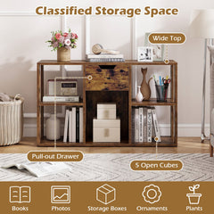 5-Cube Bookcase with Storage Drawer Freestanding Bookshelf Modern Display Rack-Rustic Brown