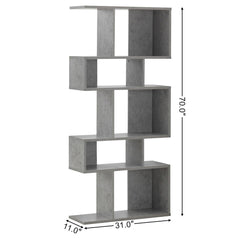 5 Cube Ladder Bookshelf and Corner Display Rack, Grey Concrete Look